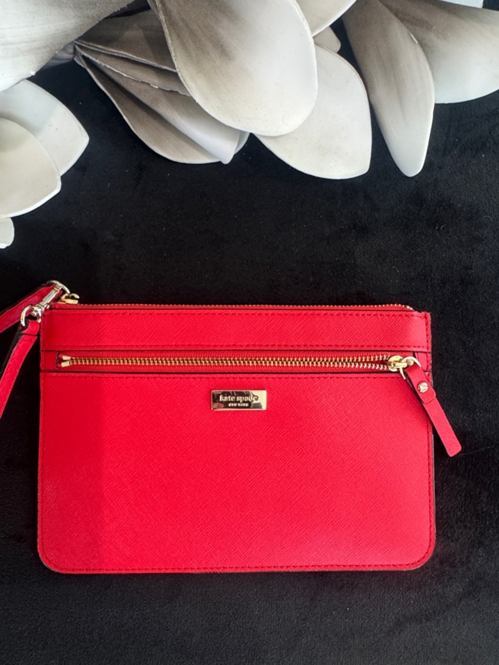 kate spade Red Leather Zip Wristlet with Gold Hardware Brand New!